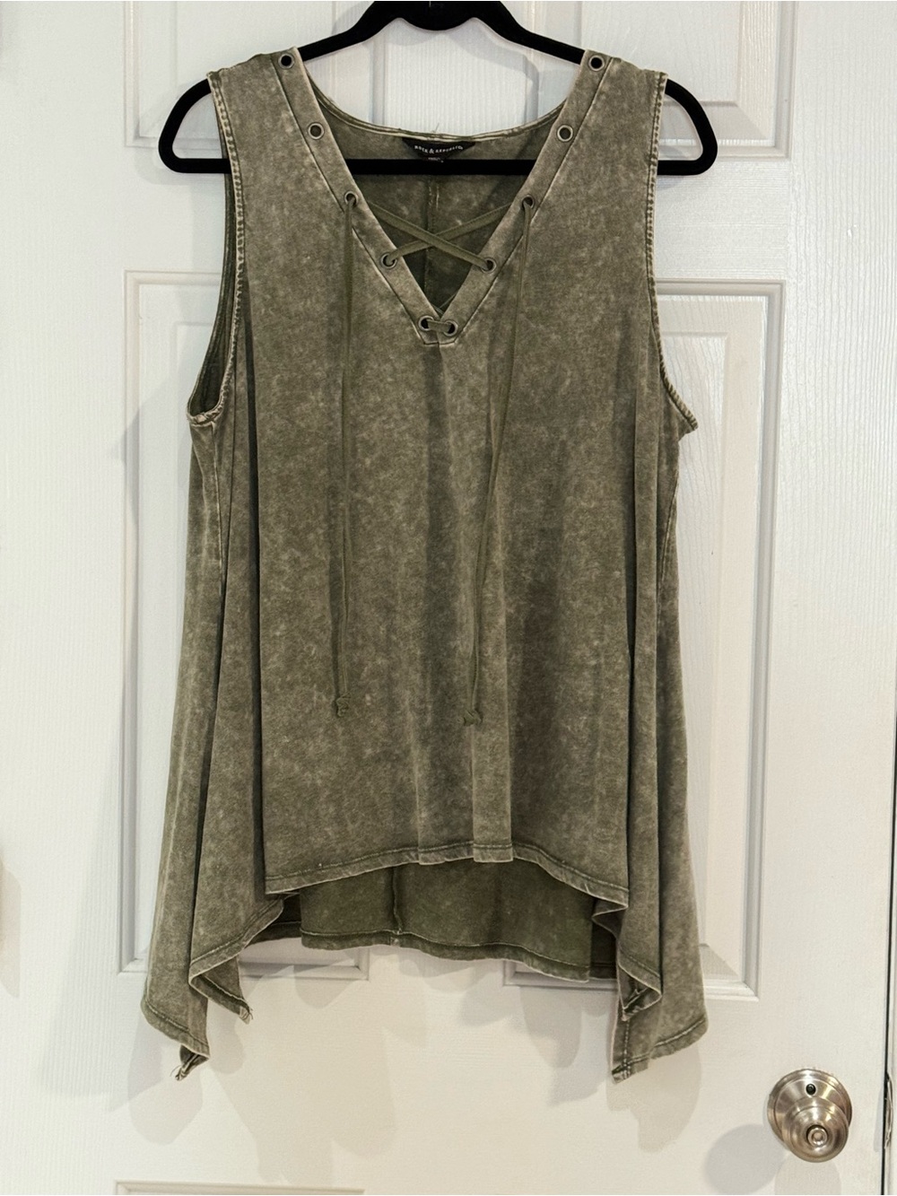 Rock & Republic Olive Green Mineral Wash Lace-Up Tank Top